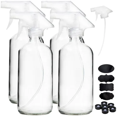 4 Glassprühflaschen 500 ml, klar, wiederverwendbar, mit Sprühkopf