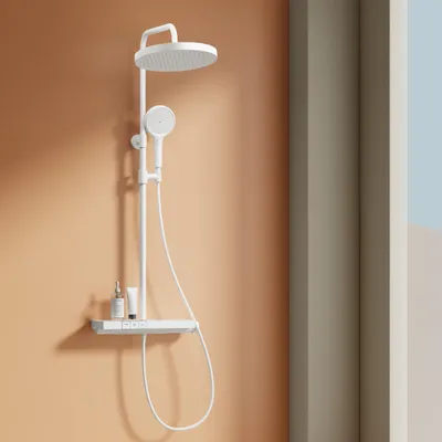 Obrázek produktu pro Sprchový systém EMKE s termostatem 38 ℃ - sada sprchových armatur z nerezové oceli, ruční sprcha se 3 tryskami, sprchový panel, dešťová sprcha, vanové a sprchové armatury, bílá F22