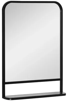 Image de Miroir mural - Miroir décoratif rectangulaire - 70 x 50 cm - Avec étagère - Montage mural - Métal noir
