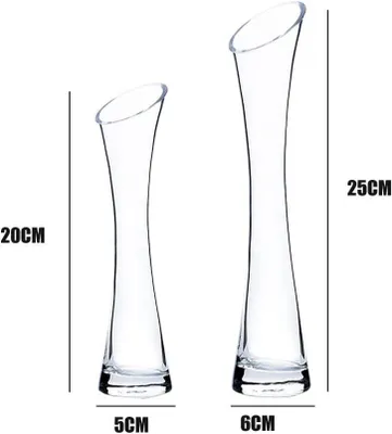 Productafbeelding van Bloemenvaas, glas, smal, 20 cm hoog, transparant, geschikt voor 1-3 bloemen, voor de woonkamer