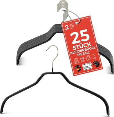 Produktbild von MAWA Kleiderbügel, 25er-Set, rutschfest, 41 cm, Schwarz, stabil & ergonomisch