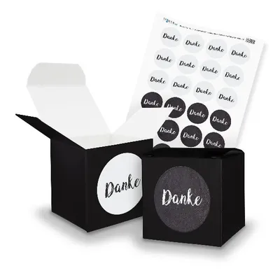 Produktbild von itenga SET Danke Vintage Papier Mix (Motiv 73) 24x Würfel 6,5cm schwarz + Sticke