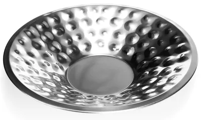 Zdjęcie produktu dla Omgoods - Dekoracyjna metalowa misa z tłoczonym wzorem, idealna do przechowywania owoców i dekoracji stołu