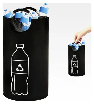 Produktbild von 115L Pfandflaschen Sammelbehälter Schwarz – Großer faltbarer Flaschensammler mit Aluminiumgriff, stabiler Behälter für Altglas und Pfandflaschen