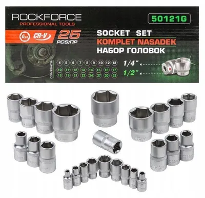 Produktbild von Rockforce R-50121G Steckschlüsselsatz 1/4 Zoll & 1/2 Zoll 25-teilig