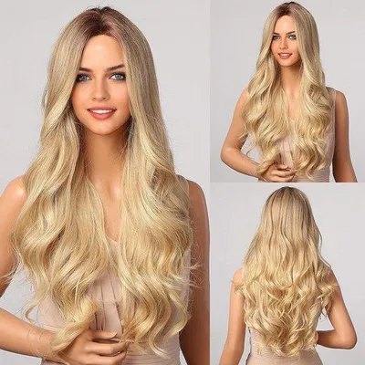 Produktbild von Langer, blonder, gewellter Haarteil für Damen | Natürliches Aussehen, synthetisches Material | Mittiger Haarteil | Voller Haarteil | Für den täglichen Gebrauch und für besondere Anlässe