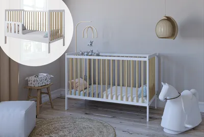 Produktbild von ZEEBRA - Babybett Kinderbett, 2w1 Bett Lumi, mit Geländer, 60x120x86cm, Weiß