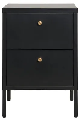 Image de Table de chevet Dalby 2 tiroirs en acier noir avec poignées en laiton 40×40×60 cm