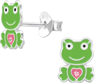Produktbild von Kinder Ohrringe Ohrstecker 925 Sterling Silber Frosch mit Herz