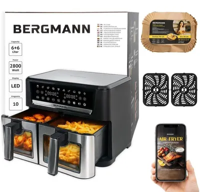 Produktbild von Heißluftfritteuse 12 L Dual Zone 2x 6 L 2800 W 10 Programme | Bergmann