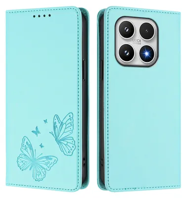 Obrázek produktu pro Kožené pouzdro pro Xiaomi 17, motýlí ražbou, peněženkové flip pouzdro se stojánkem Mátově zelená