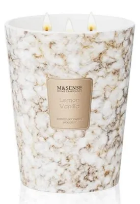 Image de Bougie parfumée en verre, parfum citron-vanille, 990g. Cire de soja, durée de combustion : 150 heures, 3 mèches