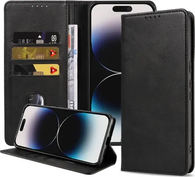 Immagine prodotto di Smartphonica iPhone 14 Pro Custodia in Pelle finta con chiusura magnetica e portacarte a libro - Nero