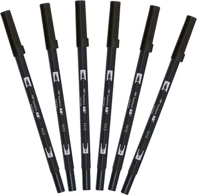 Image de Stylo pinceau double embout, [6 pièces], couleur noire