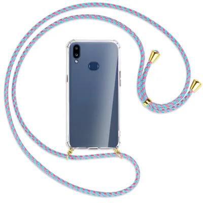 Produktbild von Handykette Backcover-Schutzhülle mit Band (Metall goldfarben) für Samsung Galaxy A10s - pink/mint