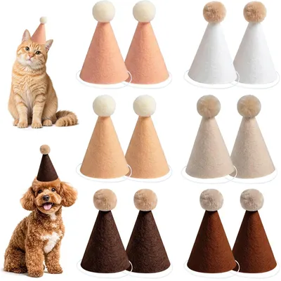 12 Partyhütchen für Haustiere, bunt, Filz, 8,4 cm