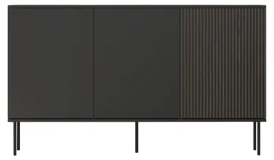 Produktbild von MIRJAN24 Sideboard Notte 01 150 3D, Stilvoll Wohnzimmer, Kommode mit drei Drehtüren (Farbe: Schwarz / Schwarz + Nuss)