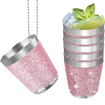 Produktbild von 6 Stück Schnapsgläser mit Kette,hängende Schnapsgläser aus Edelstahl, 100ml,rosa, für Espresso, Whiskey, Bar, Zuhause, Restaurant, Barzubehör