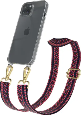 Produktbild von EAZY CASE Handykette - Verstellbarer Trageriemen kompatibel mit Apple iPhone 15, Handykordel mit transparenter Silikon-Hülle, Band in Rosa