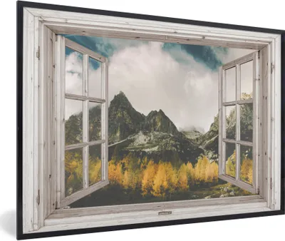 Produktbild von MuchoWow® Gerahmtes Poster Aussicht - Berg - Herbst 90x60 cm - Poster mit Schwarzem Bilderrahmen Wandposter Rahmen Foto Bilder - Fotorahmen - Foto-Plakat
