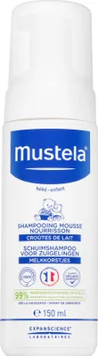 Produktbild von Mustela Babyshampoo 150 ml, pflegende Schaumformel für Säuglinge und Kinder, tränenfrei, entfernt Milchschorf & beugt erneutem Auftreten vor, mit natürlichen Avocado-Polyphenolen
