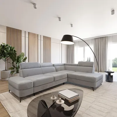 Produktbild von Masseno Ecksofa AVISE M R-S mit Schlaffunktion L-Form, Sofa mit Bettkasten, Wohnzimmersofa, Couch, Soffa, Bettsofa, Couchgarnitur- Hellgrau, MONOLITH 84