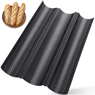 Productafbeelding van Baguettevorm, set van 3. Baguettebakplaat, 38x24,5 cm. Koolstofstaal, antiaanbaklaag, zwart