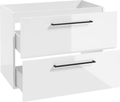 Produktbild von Waschtischunterschrank mit Metallgriffen in schwarz, 80 cm breit mit 2 Schubkästen, in weiß Hochglanz lackiert MESSINA-107, B/H/T: ca. 80/60/45 cm