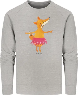 Produktbild von Mr. & Mrs. Panda Baumwoll Pullover Fuchs Ballerina Größe XS - Heather Grey - Geschenk, Sweatshirt, Sweater, Geburtstag, Pulli, Tanzen, Bio