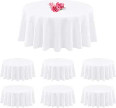 Produktbild von 6er Pack Weiße Polyester Runde Tischdecken 90 Zoll – Ideal für Hochzeit, Partys, Bankett, Buffet - Waschbar & Knitterfrei – 229 cm