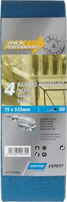 Image de Lot de 4 bandes abrasives NORTON, 75 x 533 mm, grains 50