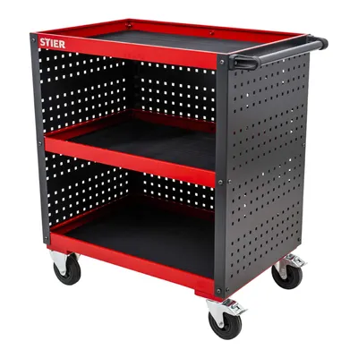 Produktbild von STIER Servicewagen, Werkstattwagen, mit Lochplattenverkleidung, HxBxT 960x810x543 mm, mit Rollen, drei Etagen