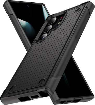 Immagine prodotto di Custodia per Samsung Galaxy S24 Ultra, custodia ibrida antiurto in PC e TPU morbido nero