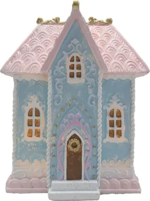 Produktbild von Clayre & Eef Lebkuchenhaus mit LED 12x9x15 cm Blau Polyresin