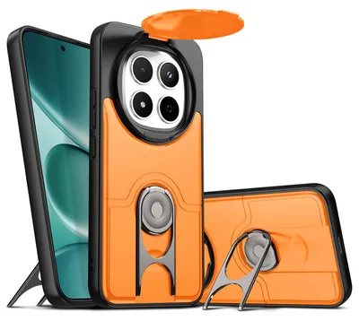 Produktbild von Handyhülle für Xiaomi Redmi Note 15 Pro 5G mit Dia Kameraschutz und Ringhalter Ständer, Stoßfeste Hybrid Schutzhülle Orange