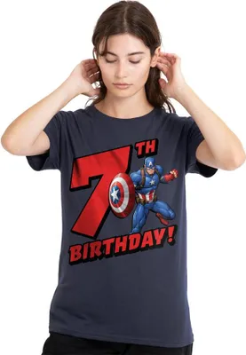 Image de Captain America - T-shirt pour femme, 7ème anniversaire TV25331 (XL) (Bleu marine)