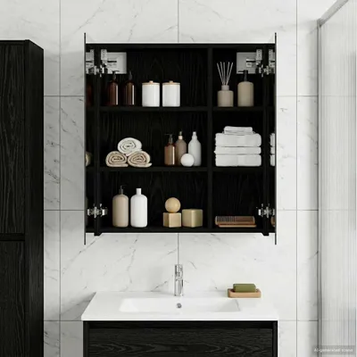 Immagine prodotto di vidaXL Armadietto a specchio da bagno Nero effetto rovere 60 x 14,5 x 70 cm