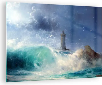 Produktbild von Bilder auf glas - Leuchtturm Meer - 70x50cm - Glasbilder - Wandbilder - Kunstdruck - zum Aufhängen bereit - Wanddekoration aus Glas - Glas Bilder - Wandbild auf Glas - Einteilig - GAA70x50-3576