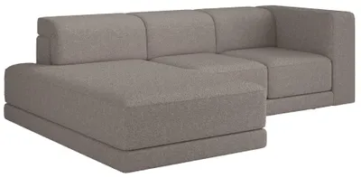 Obrázok produktu pre Selsey Novals – Rohová sedačka tvaru L, 4-miestna, vankúšová výplň, poťah z materiálu Bouclé, farba greige, šírka 278 cm