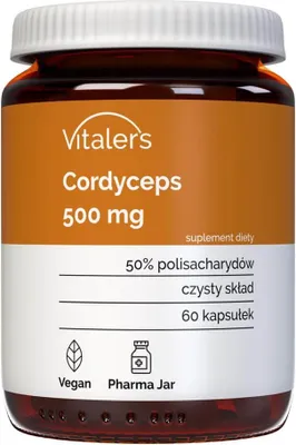 Immagine prodotto di Cordyceps 500 mg di Vitaler - 60 capsule, vegano, integratore alimentare per 2 mesi, senza conservanti, composizione pura