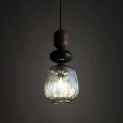Produktbild von Pendelleuchte Metall Glas E14 rund D: 15 cm H: max. 157 cm Braun Cognac Modern Hängeleuchte