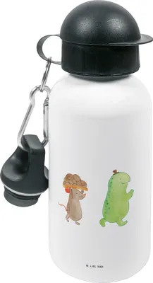 Produktbild von Mr. & Mrs. Panda Wasserflasche Schildkröte Maus - Weiß - Geschenk, Hilfe, Getränkeflasche Kinder, outdoor trinkflasche, Sportflasche, Freunde