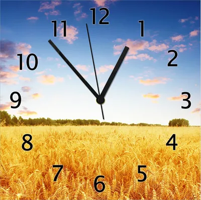 Produktbild von Wallario Design Wanduhr Weizenfeld unter blauem Himmel aus Echtglas, Größe 30 x 30 cm