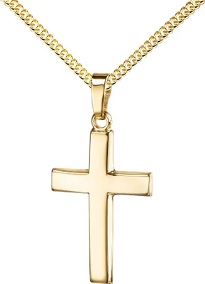 Produktbild von JEVELION Anhänger-Kreuz Goldkreuz für Damen, Herren und Kinder Kreuzanhänger Kettenanhänger in gewölbter Form + Schmuck-Etui mit Panzerkette vergoldet