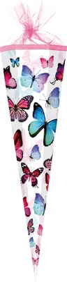 Produktbild von Schultüte 85 cm 6-eckig "Schmetterling 2016" für Mädchen mit Tüllverschluss/Textilborte