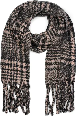 Produktbild von styleBREAKER Uni XXL Schal mit Karo Muster und langen Fransen, Winter Strickschal 01017102