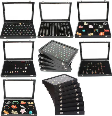 Produktbild von Sinoba Schmucklade Schmuckkasten Schaukasten Schmuckdisplay mit Glasdeckel (24 Fächer)