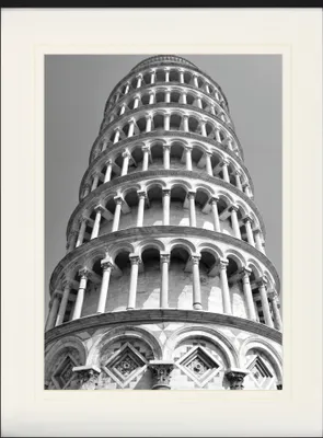 Produktbild von Pisa Gerahmtes Bild Mit Edlem Passepartout | Wand-Bilder | Im Bilderrahmen - Der Schiefe Turm S/W (80 x 60 cm)