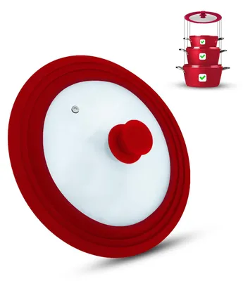 Gläserner Universaldeckel 28/30/32 cm, rot, mit Silikonrand
