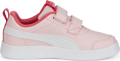 A single pink Puma sneaker with white accents and a white sole, shown from the side.